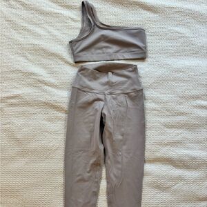 Alo Yoga Airlift Leggings and one shoulder Sports Bra in Dusty Purple